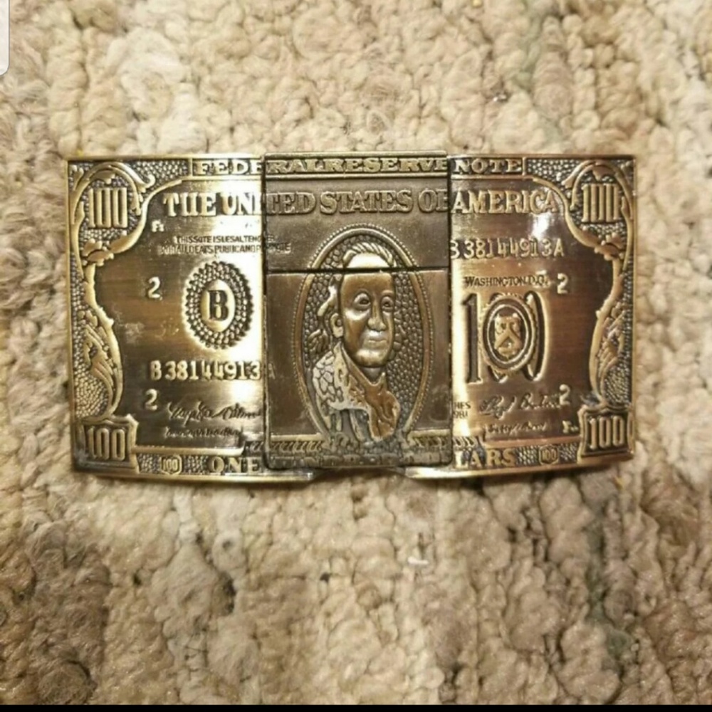 $100 Dollar Bill Belt Buckle with Hidden zippo